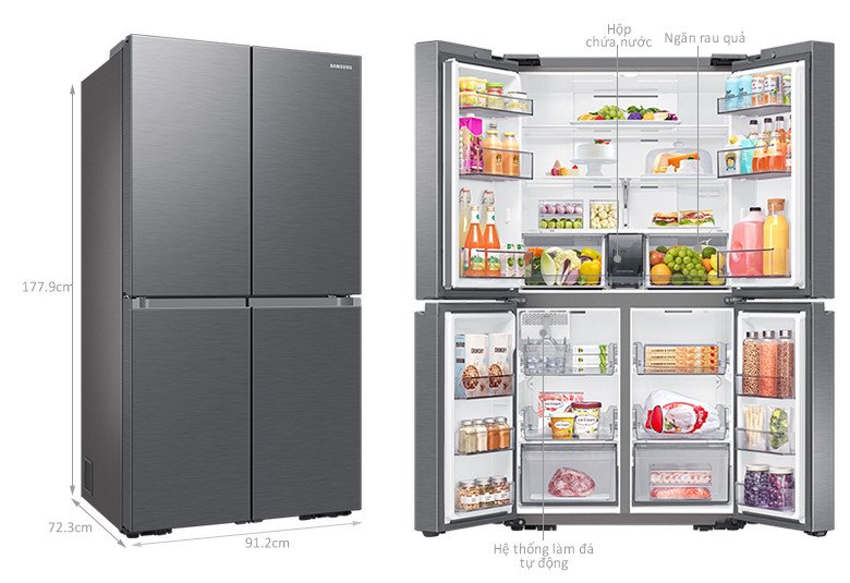 Kích thước tổng quan tủ lạnh Samsung RF59C700ES9/SV dung tích 649 lít Inverter