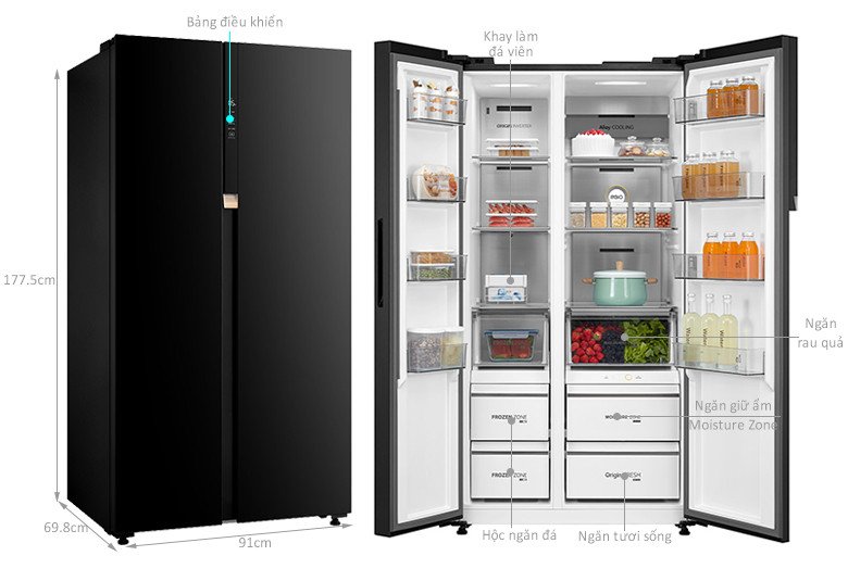 Kích thước tổng thể của tủ lạnh Toshiba GR-RS780WI-PGV(22)-XK Side by Side