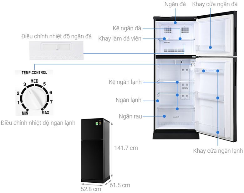 Kích thước tủ lạnh Aqua Inverter 186 lít AQR-T219FA PB nhỏ gọn, phù hợp căn hộ