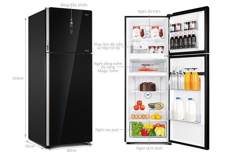 Kích thước tủ lạnh Aqua Inverter 291 lít AQR-T329MA