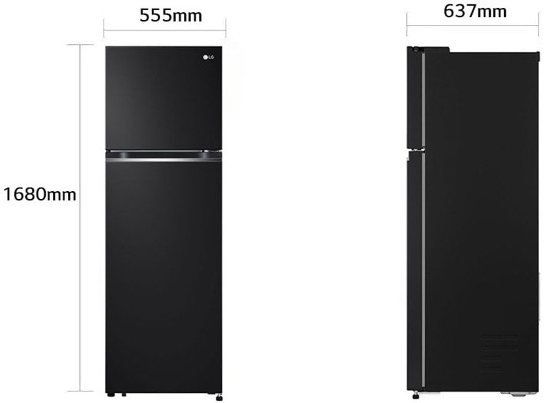 Kích thước tủ lạnh LG Inverter 266 lít GV-B262BL