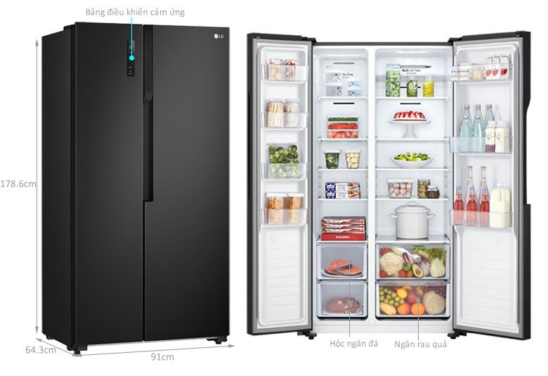 Kích thước tủ lạnh LG Inverter 519 lít GR-B256BL