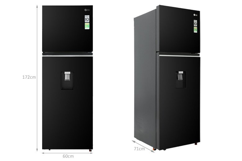 Kích thước và thiết kế tổng thể của tủ lạnh LG GN-D332BL Inverter