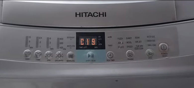 Màn hình hiển thị mã lỗi C19 trên máy giặt Hitachi