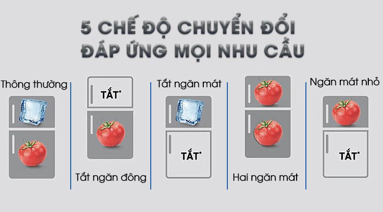 Minh họa 5 chế độ chuyển đổi linh hoạt của Tủ lạnh Samsung Inverter