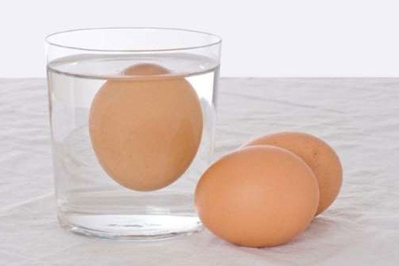 Minh họa các giai đoạn kiểm tra độ tươi của trứng bằng cách đặt chúng vào cốc nước lạnh.
