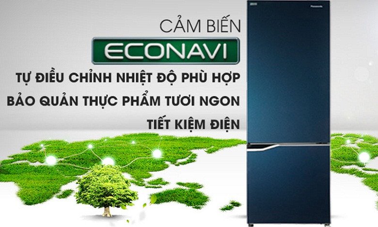 Minh họa cảm biến Econavi của tủ lạnh Panasonic NR-BV320GAVN đang hoạt động để tối ưu điện năng