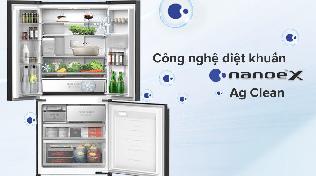 Minh họa công nghệ kháng khuẩn Nanoe-X và Ag Clean trong tủ lạnh Panasonic
