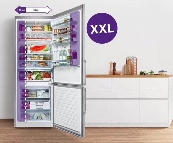Minh họa không gian lưu trữ rộng rãi của tủ lạnh Bosch XXL Size