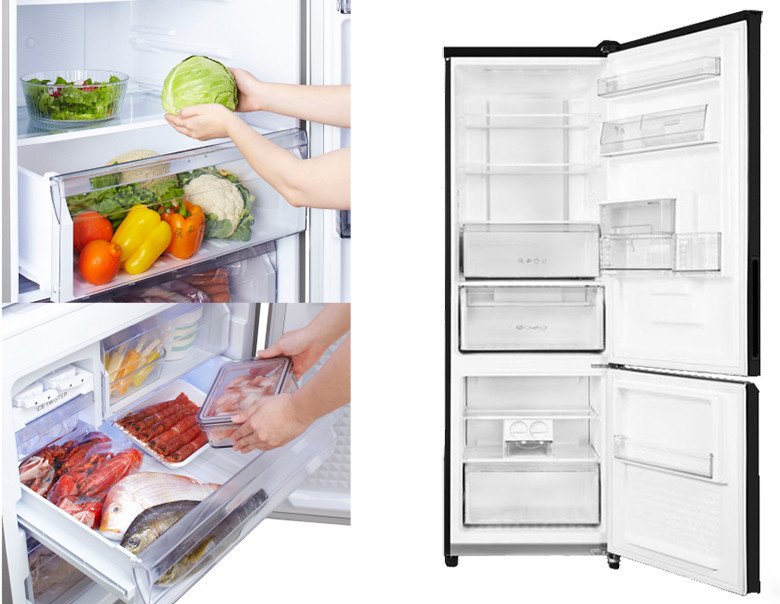 Minh họa ngăn đông dưới tiện lợi của tủ lạnh Panasonic NR-BV320WKVN giúp người dùng dễ dàng lấy đồ