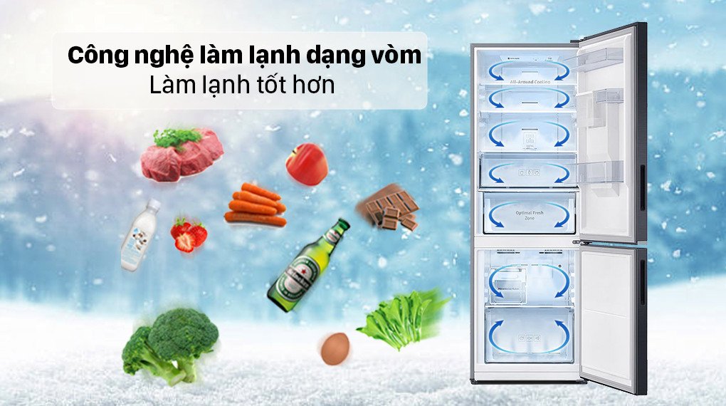 Mô phỏng công nghệ làm lạnh vòm phân bổ hơi lạnh đều khắp tủ lạnh Samsung