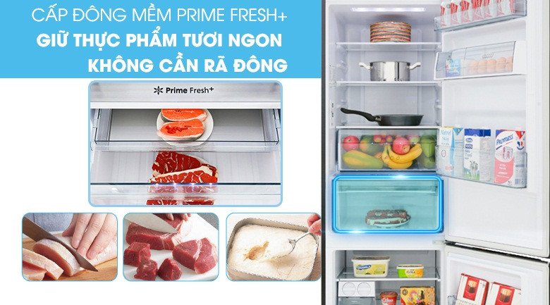 Ngăn cấp đông mềm PrimeFresh+ trên tủ lạnh Panasonic NR-BV320GAVN với thực phẩm tươi sống