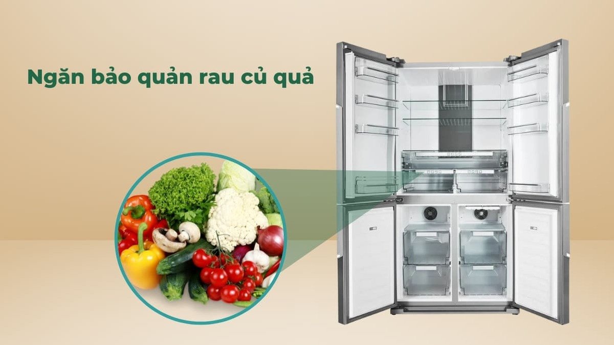 Ngăn chứa rau củ quả chuyên biệt trên tủ lạnh Hafele giúp bảo quản tươi lâu