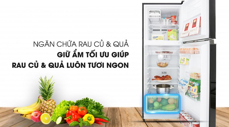 Ngăn chứa rau củ quả dung tích lớn của tủ lạnh Toshiba 194 lít giúp giữ ẩm hiệu quả