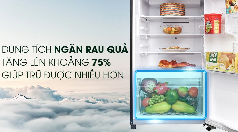 Ngăn chứa rau quả dung tích lớn của tủ lạnh Toshiba