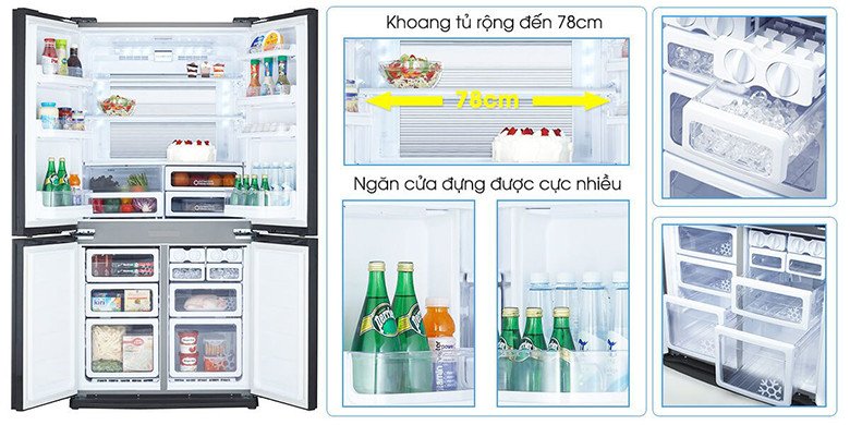 Ngăn chứa rộng rãi và khay đá xoay tiện lợi của tủ lạnh Sharp Inverter 605 lít SJ-FX680V-ST