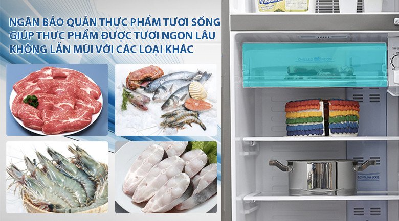 Ngăn chứa thực phẩm tươi sống chuyên biệt trong tủ lạnh Aqua, lý tưởng cho thịt và cá.
