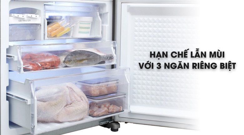 Ngăn đông 3 tầng riêng biệt của tủ lạnh Panasonic NR-BX468GKVN