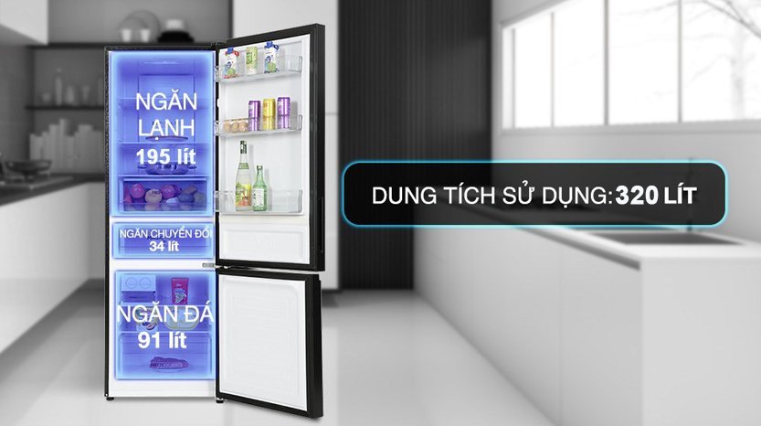 Ngăn đông linh hoạt và hộp làm đá xoay của tủ lạnh Aqua 320 lít AQR-B380MA