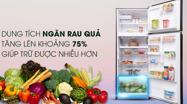 Ngăn giữ ẩm chuyên dụng trong tủ lạnh Toshiba giúp rau quả tươi lâu