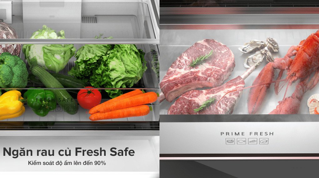 Ngăn lạnh rộng rãi của tủ lạnh Panasonic 495 lít với các khay chứa