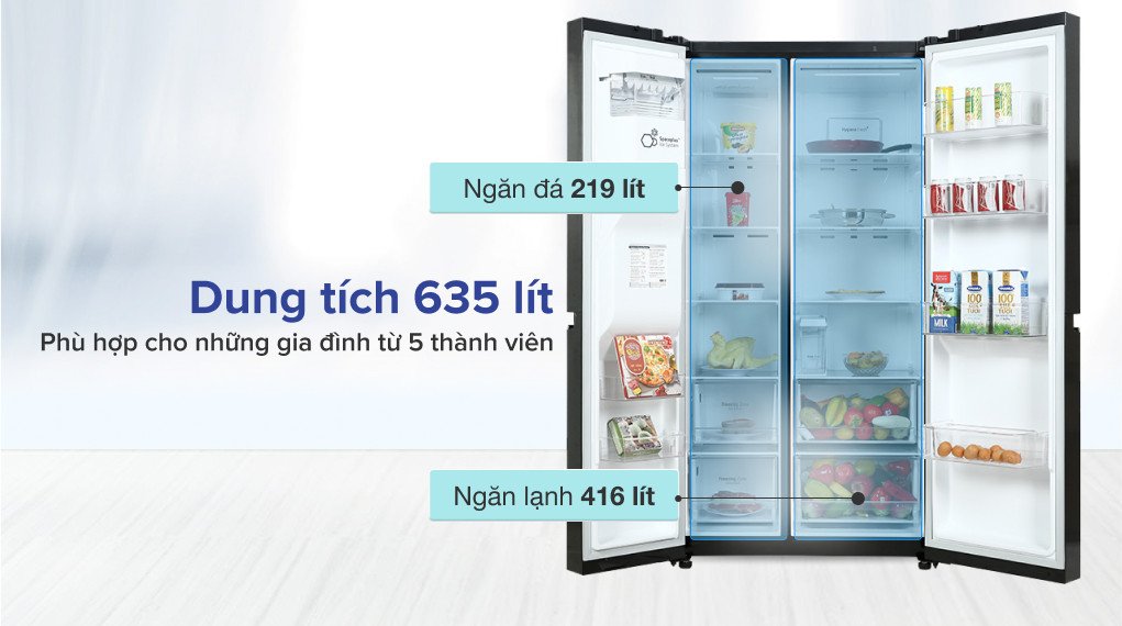 Ngăn lạnh tủ lạnh LG Inverter 635 lít với các khay chứa rộng rãi