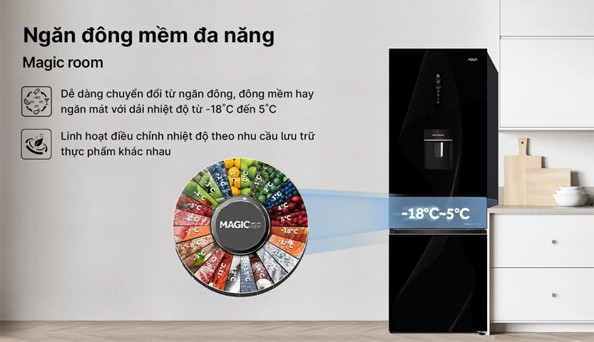 Ngăn Magic Room đa năng tùy chỉnh nhiệt độ trên tủ lạnh Aqua AQR-B380MA