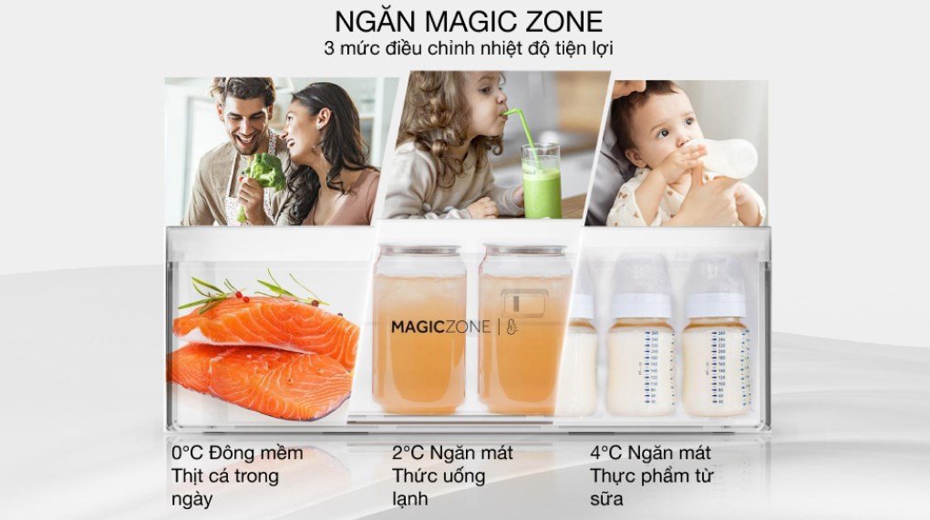 Ngăn Magic Zone điều chỉnh nhiệt độ linh hoạt trên tủ lạnh Aqua Inverter 410 lít