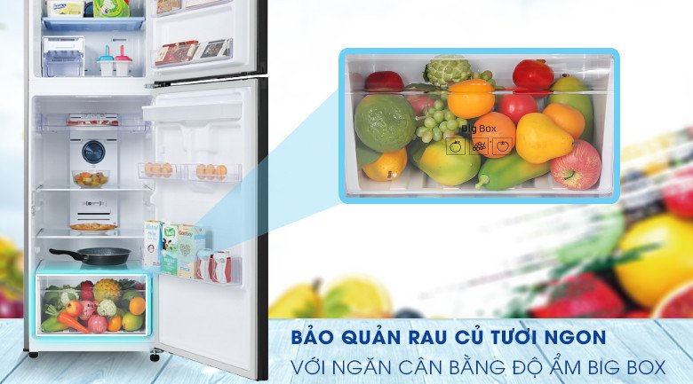 Ngăn rau củ Big Box dung tích lớn giúp giữ ẩm tối ưu cho rau quả tươi lâu