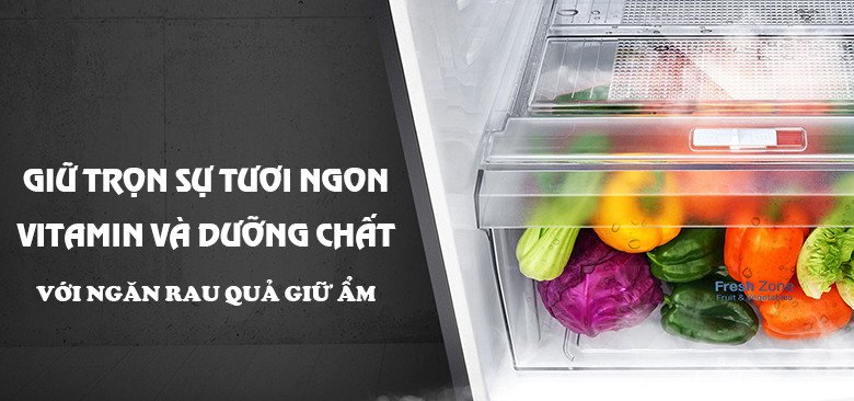 Ngăn rau quả Moist Balance Crisper của tủ lạnh LG GN-L205WB với lưới mắt cáo cân bằng độ ẩm.
