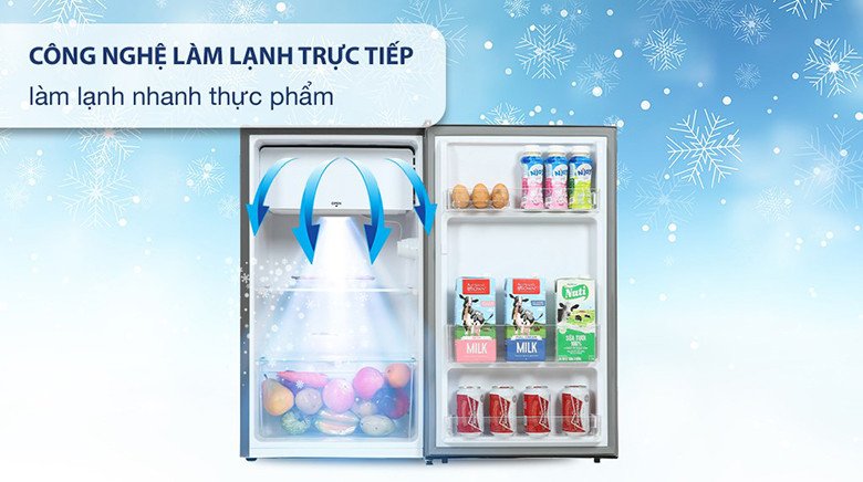 Người dùng đang mở cửa tủ lạnh Electrolux 94l màu trắng bạc nhỏ gọn