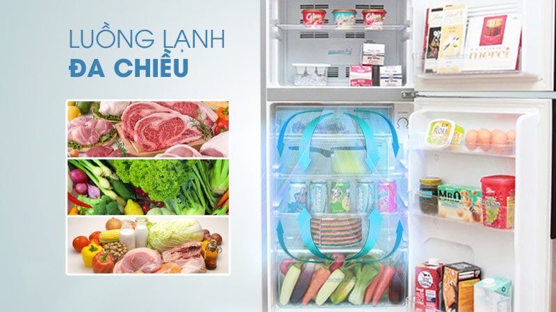 Nội thất bên trong tủ lạnh Aqua với các ngăn kệ tiện lợi và hệ thống đèn chiếu sáng.