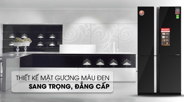 Nội thất tủ lạnh Sharp Inverter SJ-FX688VG-BK dung tích lớn, các ngăn kệ bố trí khoa học