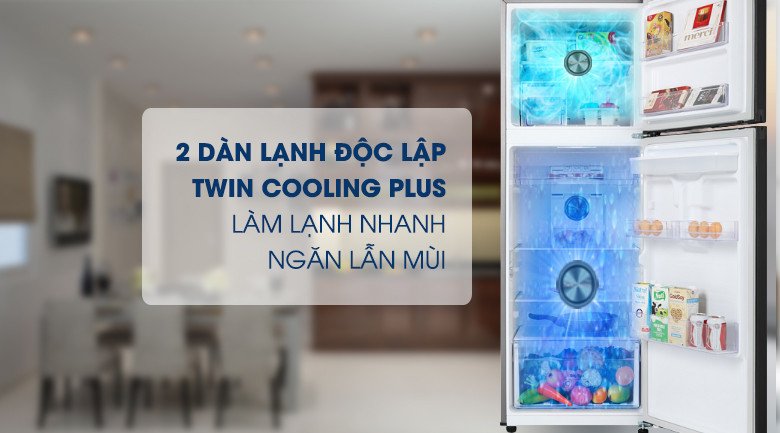 Sơ đồ minh họa công nghệ Twin Cooling Plus với 2 dàn lạnh độc lập trên tủ lạnh Samsung