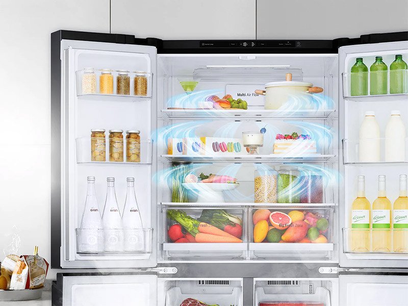 Sơ đồ mô phỏng hệ thống làm lạnh đa chiều trên tủ lạnh LG, đảm bảo khí lạnh phân bổ đều