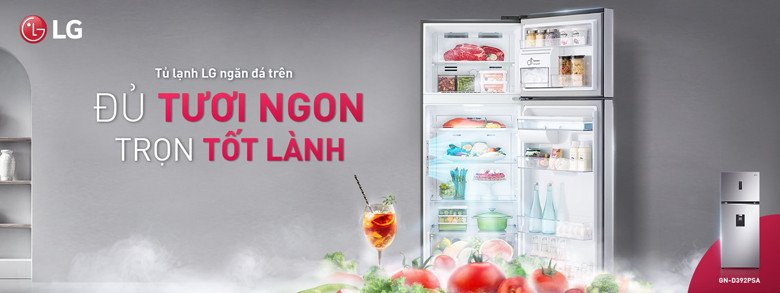 Thiết kế bên ngoài của tủ lạnh LG Inverter 394 lít GN-D392PSA