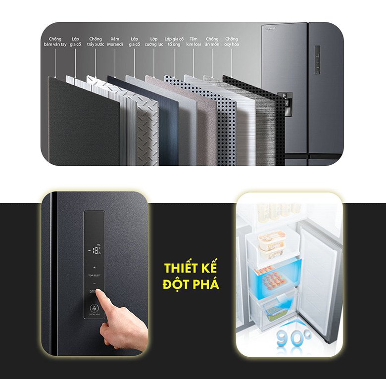 Thiết kế hiện đại của tủ lạnh Toshiba GR-RF605WI-PMV(06)-MG 509 lít Inverter