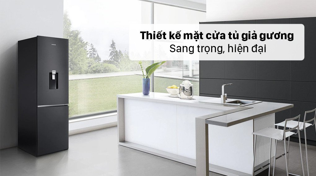 Thiết kế mặt cửa tủ giả gương hiện đại của tủ lạnh Samsung RB30N4190BU/SV