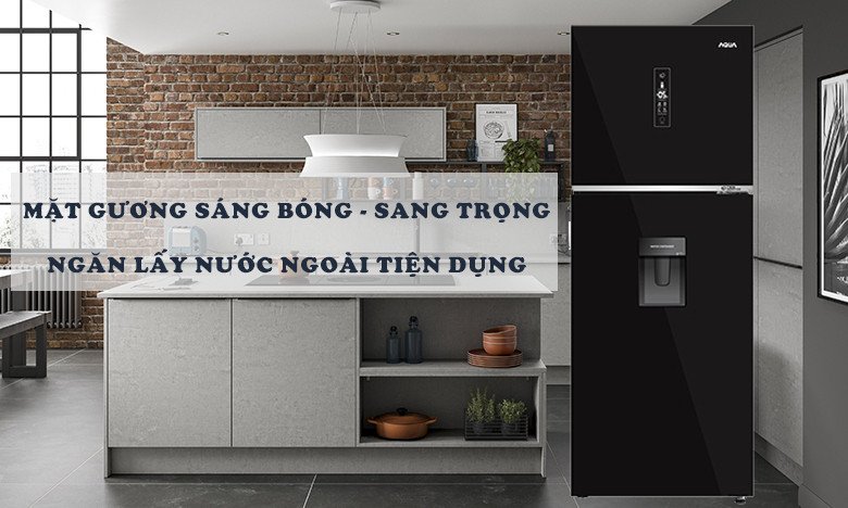 Thiết kế mặt gương sang trọng của tủ lạnh Aqua AQR-T389FA(WGB)