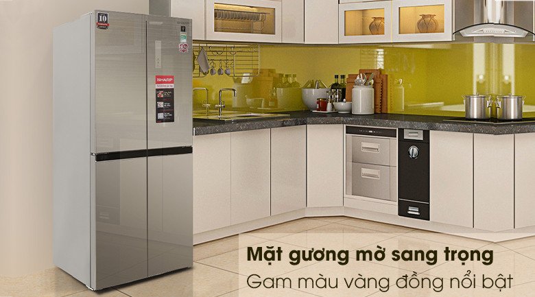Thiết kế mặt gương sang trọng của tủ lạnh Sharp Inverter 401 lít SJ-FXP480VG-CH