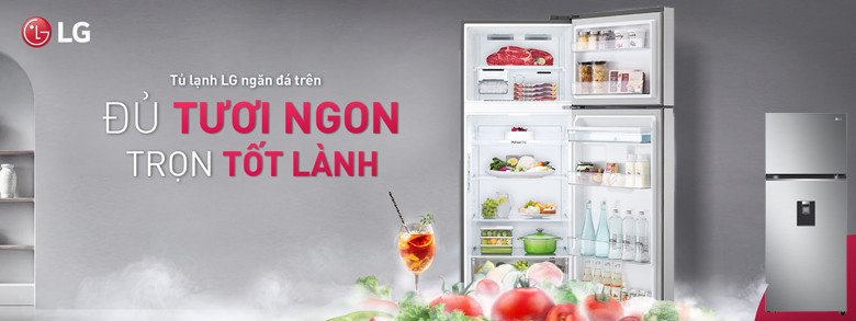 Thiết kế sang trọng của tủ lạnh LG Inverter 264 Lít GV-D262PS với ngăn đá trên truyền thống.