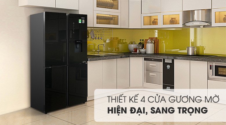 Thiết kế tủ lạnh Aqua Inverter 456 lít AQR-IGW525EM(GB) mặt gương Multi Door, mang lại vẻ đẹp tinh tế và dễ dàng vệ sinh cho không gian bếp gia đình