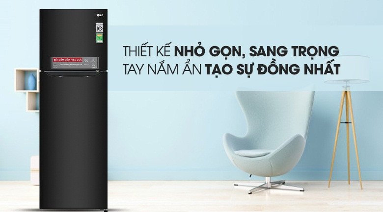 Thiết kế tủ lạnh LG GN-M255BL đen sang trọng, tay cầm chìm