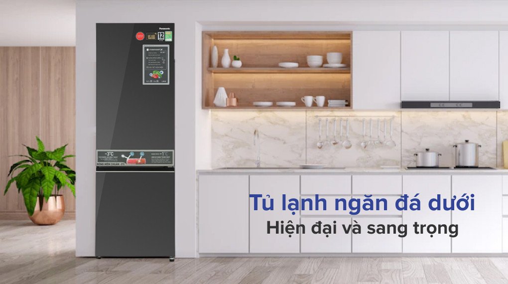 Thiết kế tủ lạnh Panasonic Inverter 325 lít NR-BC361VGMV với cửa mặt gương hiện đại