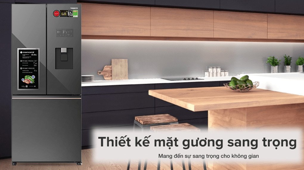 Thiết kế tủ lạnh Panasonic Inverter 495 lít mặt gương sang trọng