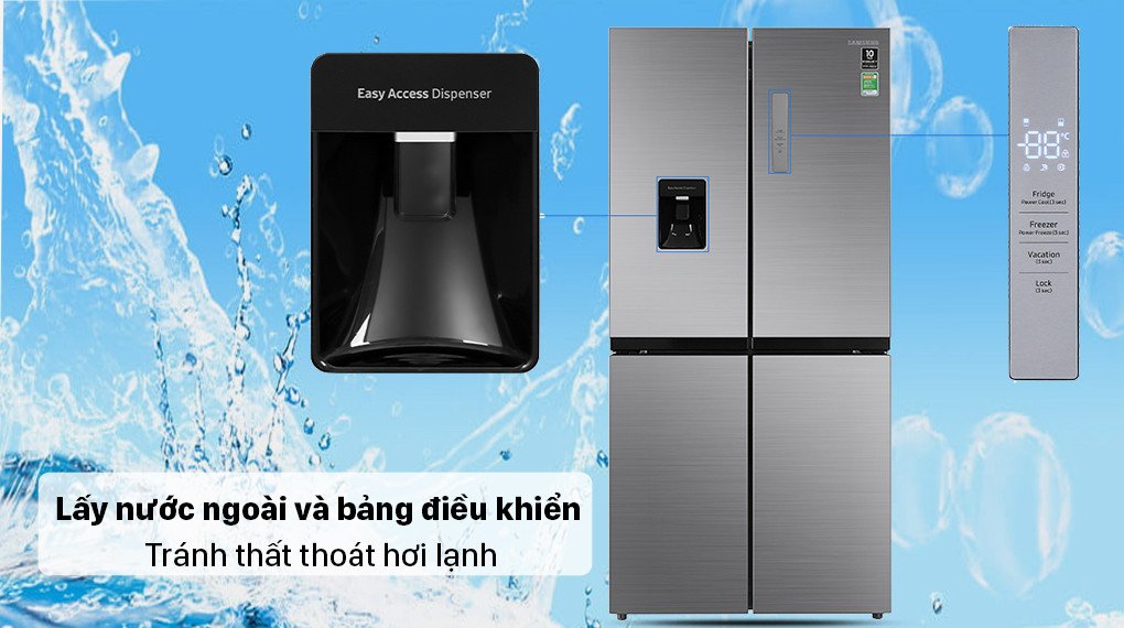 Tiện ích lấy nước lạnh bên ngoài cánh tủ tiện lợi của Samsung RF48A4010M9/SV