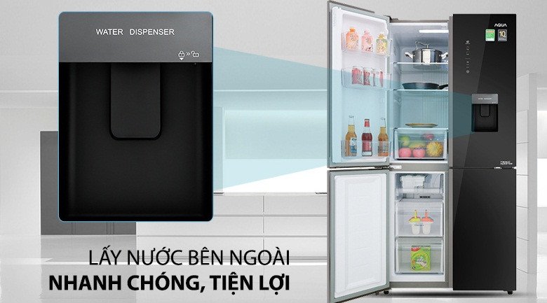 Tiện ích lấy nước lạnh từ bên ngoài trên tủ lạnh Aqua Inverter 456 lít AQR-IGW525EM(GB), hạn chế thất thoát hơi lạnh và tăng tính tiện lợi