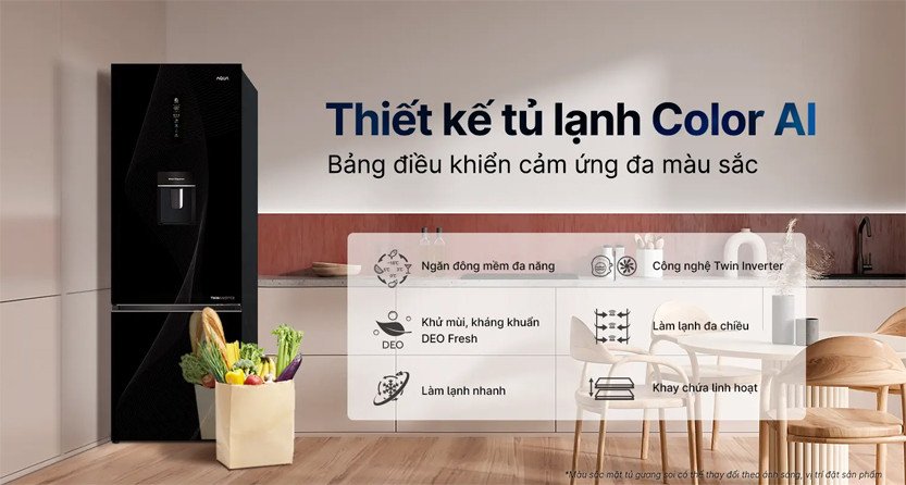 Tổng quan thiết kế sang trọng của tủ lạnh Aqua AQR-B380MA (WGP)U1 mặt gương đen