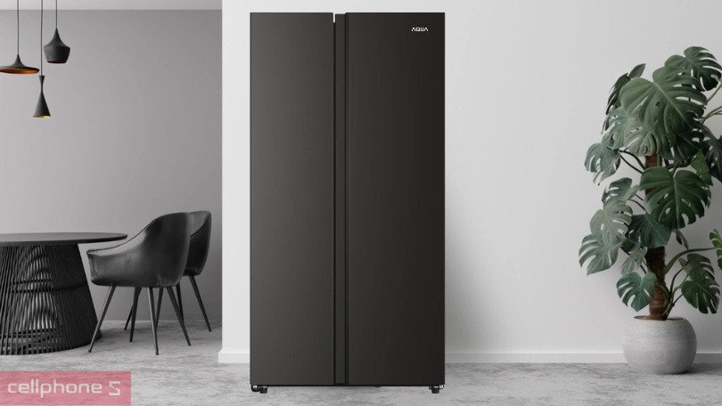 Tổng quan thiết kế Side by Side sang trọng của tủ lạnh AQUA AQR-S682XA(BL) với bề mặt thép không gỉ