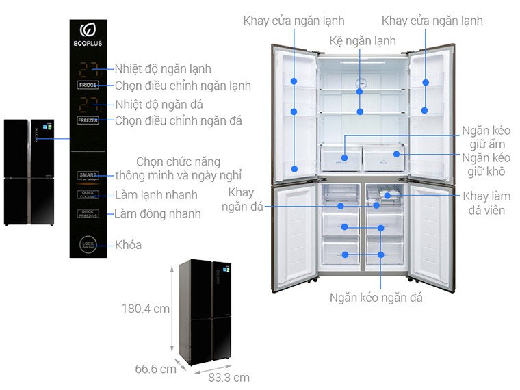 Tổng quan thông số kỹ thuật của tủ lạnh Aqua AQR IG525AM 456 lít